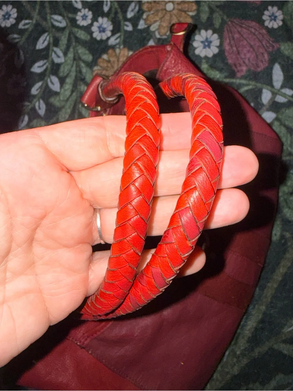 Cole Haan Red Leather Braided-Handle Satchel
